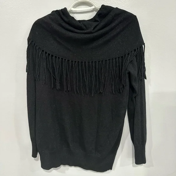 Michael Kors Black Cowl Neck Sweater with Fringe - Picture 1 of 4